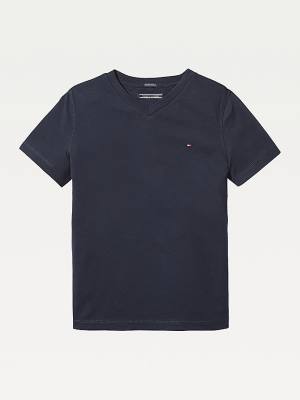 Tommy Hilfiger Organic Pamut V-Neck Póló Fiú Kék | TH510TWL