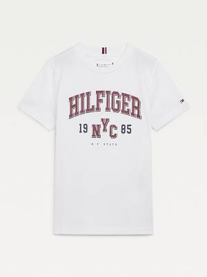 Tommy Hilfiger Organic Pamut Varsity Print Póló Fiú Fehér | TH842PMX