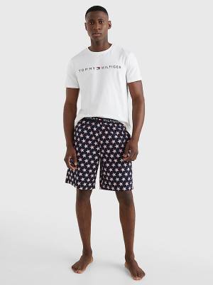 Tommy Hilfiger Original Rövid Print Set Pizsama Férfi Fehér | TH984HBM