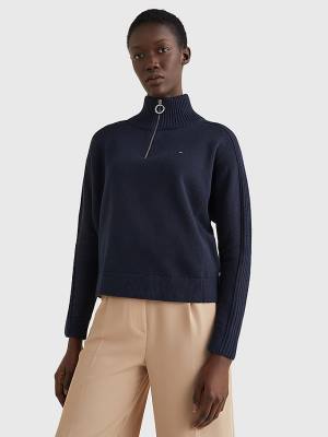 Tommy Hilfiger Oversized Half-Zip High Neck Jumper Pulóverek Női Kék | TH128EIX