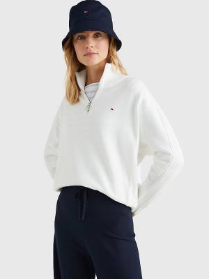 Tommy Hilfiger Oversized Half-Zip High Neck Jumper Pulóverek Női Fehér | TH283ZLT