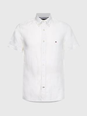 Tommy Hilfiger Pigment-Dyed Rövid Sleeve Linen Ingek Férfi Fehér | TH324ARS