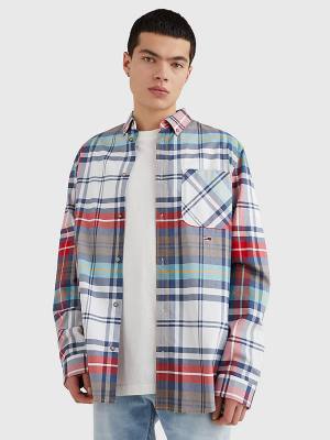 Tommy Hilfiger Plaid Check Organic Oxford Pamut Ingek Férfi Kék | TH815TXQ