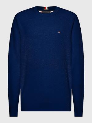 Tommy Hilfiger Plus Crew Neck Jumper Pulóverek Férfi Kék | TH431GSW