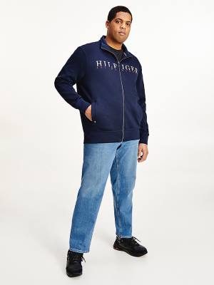 Tommy Hilfiger Plus Flex Fleece Logo Zip-Thru Pulóver Férfi Kék | TH934NAI