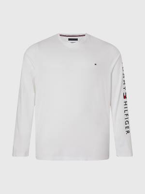 Tommy Hilfiger Plus Organic Jersey Logo Long Sleeve Póló Férfi Fehér | TH504UFM