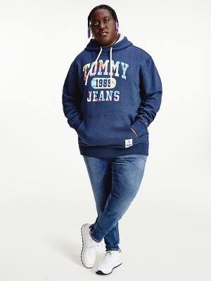 Tommy Hilfiger Plus Organic Pamut Relaxed Tie-Dye Logo Kapucnis Pulóver Férfi Kék | TH215WUY