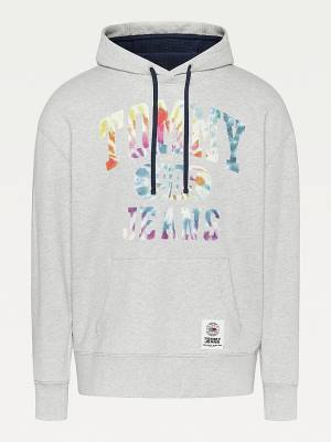 Tommy Hilfiger Plus Organic Pamut Relaxed Tie-Dye Logo Kapucnis Pulóver Férfi Szürke | TH312YOU