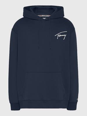 Tommy Hilfiger Plus Signature Logo Relaxed Fit Kapucnis Pulóver Férfi Kék | TH320MKT