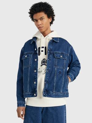 Tommy Hilfiger Prep Crest Embroidery Oversized Denim Kabát Férfi Denim | TH684MFK