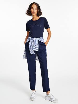 Tommy Hilfiger Pure Organic Pamut Embroidery Póló Női Kék | TH125LFR