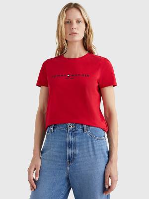 Tommy Hilfiger Pure Organic Pamut Logo Póló Női Piros | TH796VZX