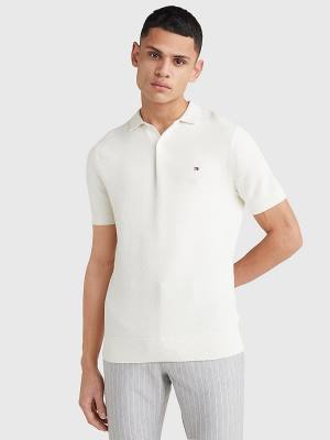 Tommy Hilfiger Pure Pamut Signature Detail Polo Pulóverek Férfi Fehér | TH129RVL