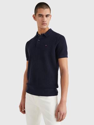 Tommy Hilfiger Pure Pamut Signature Detail Polo Pulóverek Férfi Kék | TH175MZX