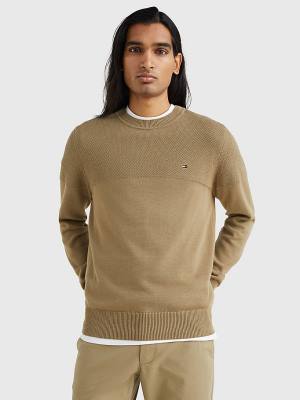 Tommy Hilfiger Pure Supima Pamut Flag Embroidery Jumper Pulóverek Férfi Barna | TH894HSY