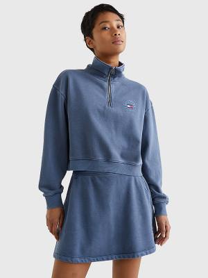 Tommy Hilfiger Quarter Zip Relaxed Fit Pulóver Női Kék | TH639RWV