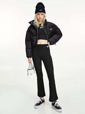 Tommy Hilfiger Recycled Convertible Cropped Vest Puffer Kabát Női Fekete | TH086WGT