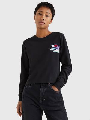 Tommy Hilfiger Recycled Long Sleeve Badge Póló Női Fekete | TH307TIQ