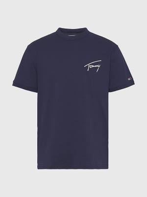 Tommy Hilfiger Recycled Pamut Signature Logo Póló Férfi Kék | TH341HMV