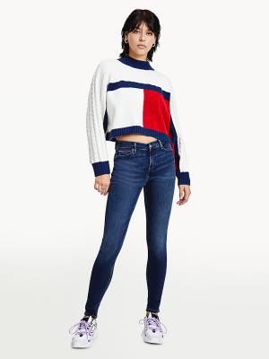 Tommy Hilfiger Recycled Polyester Knit Cropped Flag Jumper Pulóverek Női Kék | TH271KDV