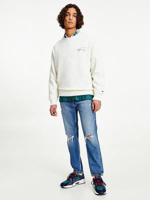 Tommy Hilfiger Recycled Signature Logo Relaxed Pulóver Férfi Fehér | TH702HFZ