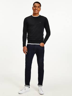 Tommy Hilfiger Regular Fit Crew Neck Jumper Pulóverek Férfi Fekete | TH785NIZ