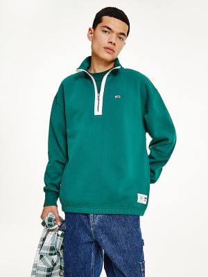 Tommy Hilfiger Relaxed Fit Half-Zip Fleece Pulóver Férfi Zöld | TH423ZGW