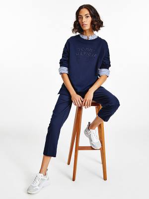 Tommy Hilfiger Relaxed Fit Text Embroidery Pulóver Női Kék | TH024LCZ