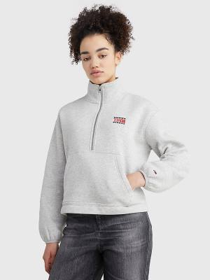 Tommy Hilfiger Relaxed Timeless Tommy Logo Half-Zip Sweatshirt Kapucnis Pulóver Női Szürke | TH270FIB