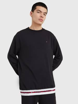 Tommy Hilfiger Repeat Logo Pálya Sweatshirt Pizsama Férfi Fekete | TH154DZP