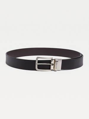 Tommy Hilfiger Reversible Bőr Silver-Tone Loop Öv Férfi Fekete | TH724NZD