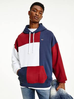 Tommy Hilfiger Reversible Colour-Blocked Kapucnis Pulóver Férfi Kék | TH768XRW