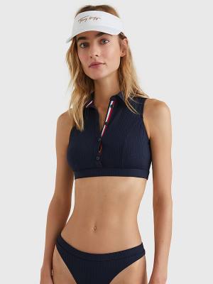 Tommy Hilfiger Ribbed Crop Polo Fürdőruha Női Kék | TH625AQV