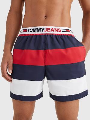 Tommy Hilfiger Rugby Stripe Mid Length Shorts Fürdőruha Férfi Piros | TH295WBM