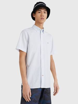 Tommy Hilfiger Rövid Sleeve Regular Fit Poplin Ingek Férfi Kék | TH946YLC