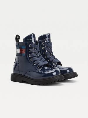 Tommy Hilfiger Sequin Flag Lakkbőr Csipke-Up Bakancs Lány Kék | TH610VPW