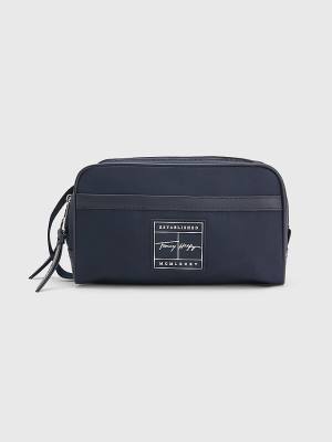 Tommy Hilfiger Signature Double Washbag Táska Férfi Kék | TH240ZJC