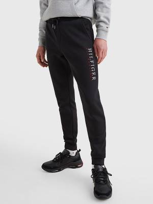 Tommy Hilfiger Signature Leg Logo Joggers Nadrág Férfi Fekete | TH590YML