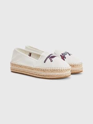 Tommy Hilfiger Signature Logo Espadrilles Loafer Cipő Női Fehér | TH860WCO