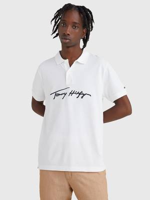 Tommy Hilfiger Signature Logo Regular Fit Póló Férfi Fehér | TH645AYJ