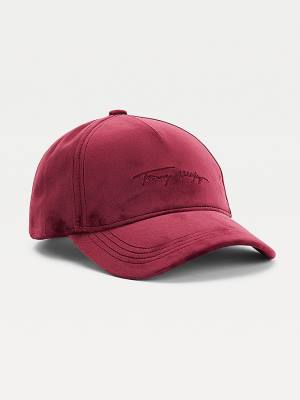 Tommy Hilfiger Signature Logo Velvet Cap Kalap Női Piros | TH079EAM