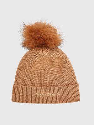 Tommy Hilfiger Signature Pom Pom Beanie Kalap Női Bézs | TH269DCR