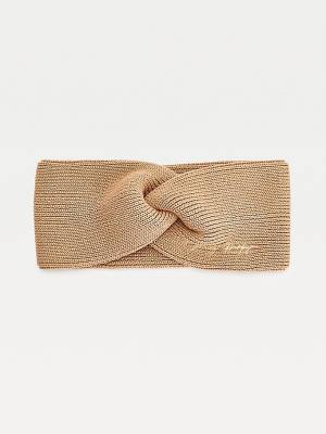 Tommy Hilfiger Signature Rib Knit Twist Headband Kalap Női Bézs | TH057WDX