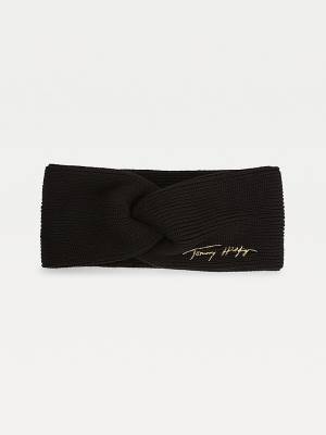 Tommy Hilfiger Signature Rib Knit Twist Headband Kalap Női Fekete | TH305OXL