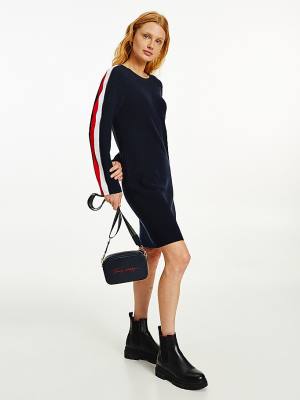 Tommy Hilfiger Signature Sleeve Csónak Neck Knit Ruha Női Kék | TH456RBW