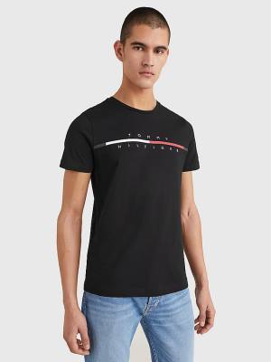 Tommy Hilfiger Signature Split Logo Póló Férfi Fekete | TH925YKE