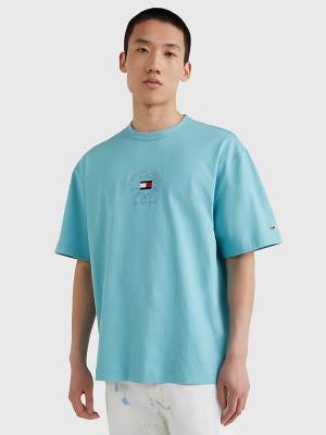 Tommy Hilfiger Skate Fit Logo Póló Férfi Kék | TH687LON