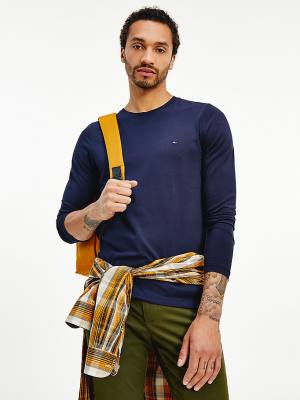 Tommy Hilfiger Slim Fit Long Sleeve Póló Férfi Kék | TH041EVS