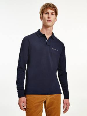 Tommy Hilfiger Slim Fit Long Sleeve Póló Férfi Kék | TH837OFM