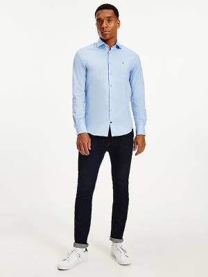 Tommy Hilfiger Slim Fit Poplin Ingek Férfi Kék | TH384QMW